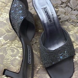 Caparros beaded heels white gray sequins heels